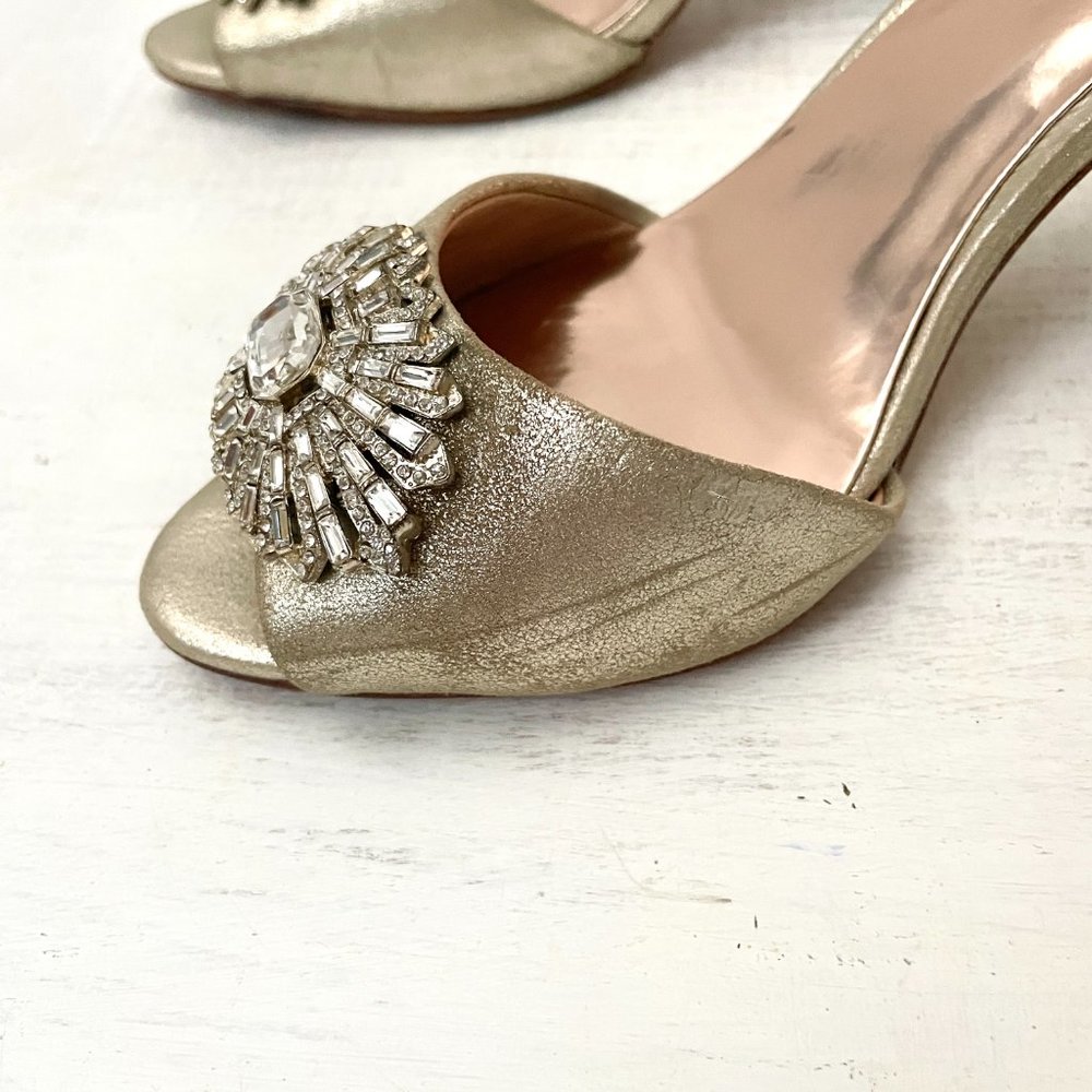 Badgley Mischka Champagne D'Orsay Peep Toe Heels with Rhinestones Size 8 - Picture 13 of 13